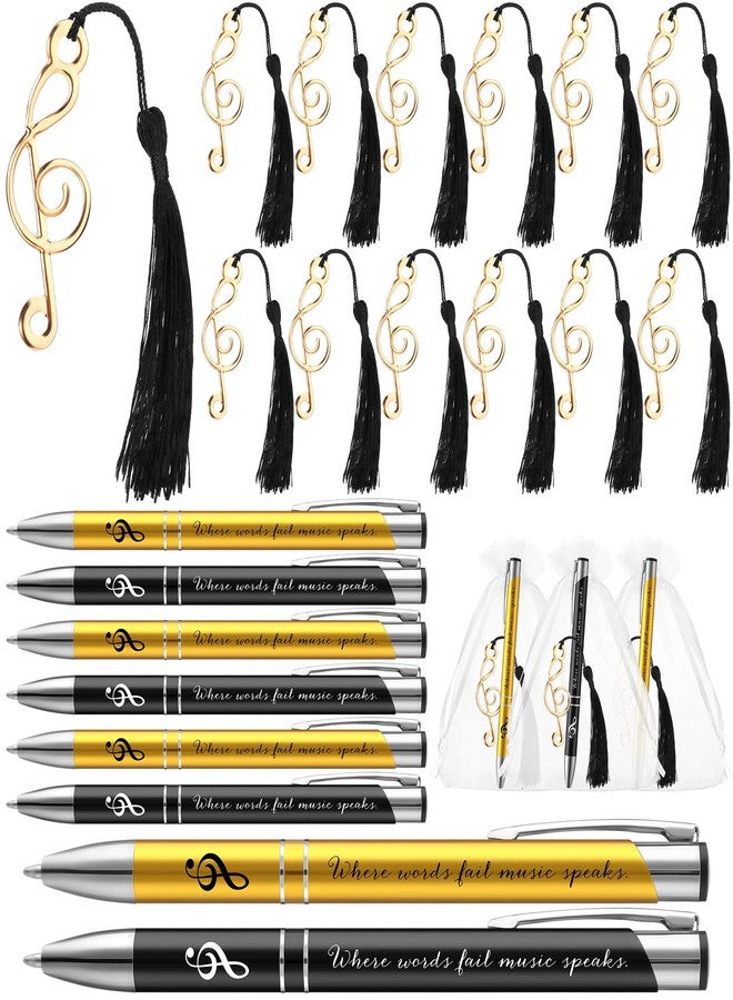 Gilprop 15 Sets Music Party Favors Include 15 Where Words Fail Speaks Music Pens 15 Metal Musical Symbols Bookmark with Tassels Musical Choir Prizes Gifts Piano Teacher Gift for Artists Office Supplies - Image 1